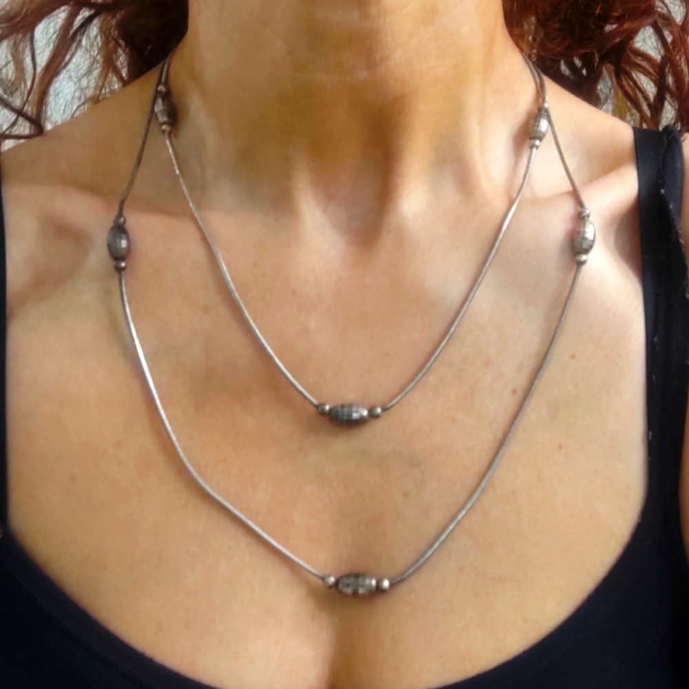 Vintage 43" Long Flapper Opera Length Italian Sterling Silver Station Necklace